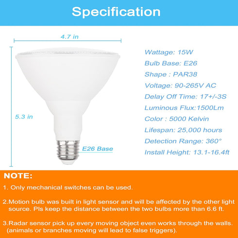 GREENIC Radar Motion Sensor Light Bulbs Outdoor, 15W 5000K PAR38 LED Flood Light Bulb with Motion Detector and Dusk to Dawn Sensor, 100 Watt Equiv...
