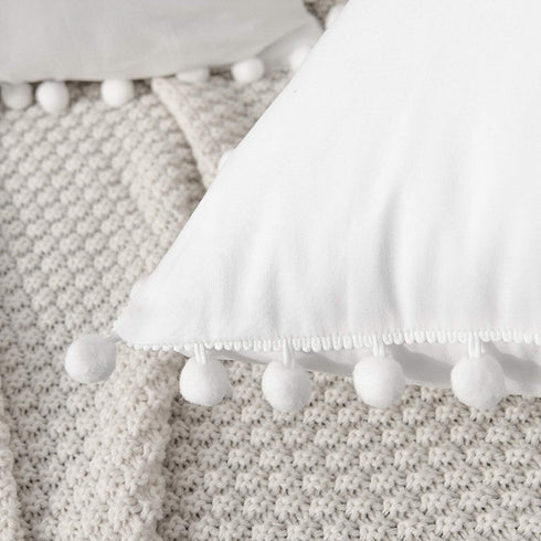 CAWANFLY Set of 2 Decorative Throw Pillow Covers with Cute Pom Pom, Square Soft Cushion Case Home Decor for Couch Sofa Bed 18x18Inch/45x45 cm (Whi...