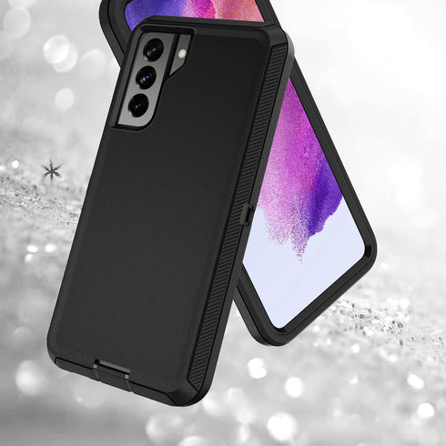MMY Case for Samsung Galaxy S21 FE Case + Tempered Glass Screen Protector Heavy Duty Shockproof Drop Dust Proof 3 in 1 Defender Black...
