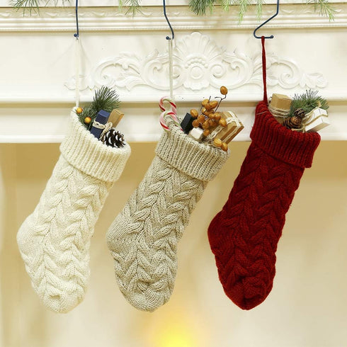 Set of 2 Crochet Knitted Christmas Stockings Large 46CM Red White Cable Knit Christmas Stockings Hanging Decorations for Home New Year Party Xmas ...