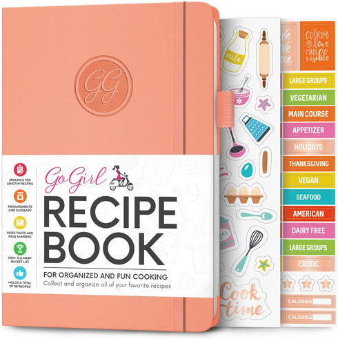 GoGirl Recipe Book – Blank Cookbook to Write In Your Own Recipes – Empty Cooking Journal for Family Recipes – Personalized Recipe Notebook – Hardc...
