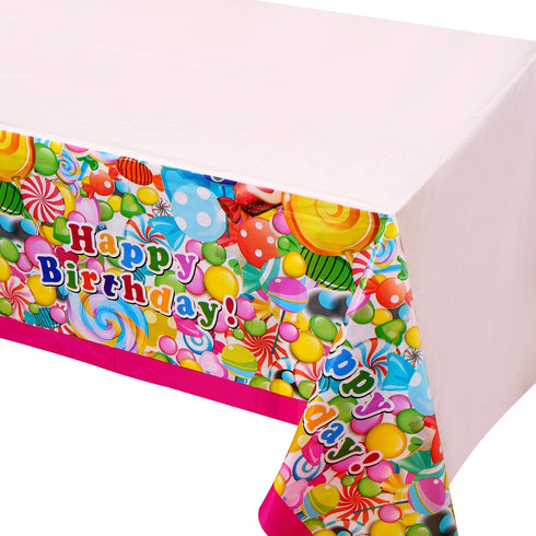 Sweet Candy Lollipop Plastic Tablecloth for Candyland Themed Birthday Party Baby Shower Decoration,Rectangle Disposable Table Cover - 52 x 90 inch...
