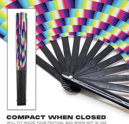 GloFX Folding Fan - Trippy - Large Rave Clack Folding Hand Fan for Men/Women - for EDM, Music Festival, Club, Event, Party, Dance, Performance, De...