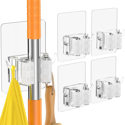 Batur Broom Holder Wall Mount, 4 Pack New Version Broom Holder, Super Anti-Slip Mop and Broom Holder Wall Mount, Adhesive Broom Hanger Mop Organiz...