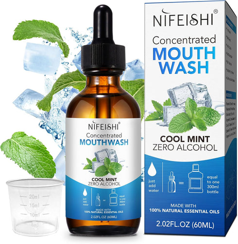 Peppermint Oil Pulling Concentrated Mouthwash?2.02fl oz?Vitamin E,D with 100% Natural Essential Oil,Mint Flavor Alcohol & Fluoride Free Alcohol 30...