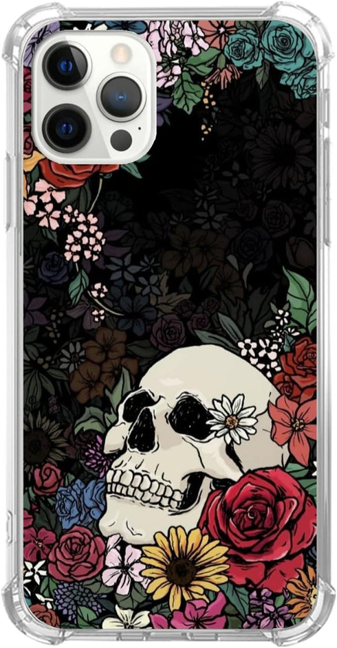 Floral Skull Case Compatible with iPhone 15 Pro Max, Sugar Skull and Flowers Case for iPhone 15 Pro Max, Unique Trendy TPU Bumper Cover Case...