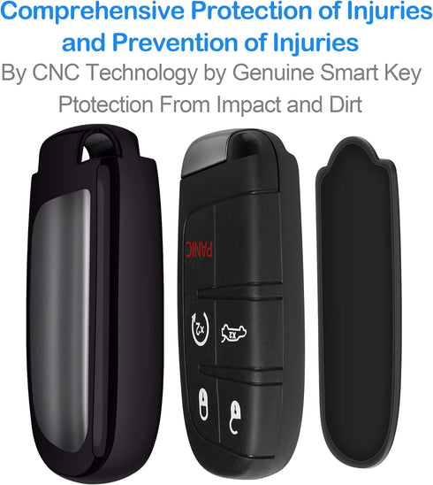 Compatible with Jeep Key Fob Cover with Leather Keychain Soft TPU Protection Key Case for Grand Cherokee Renegade Chrysler 200 300 Dodge RAM Duran...