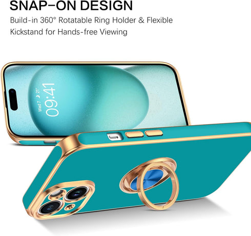 BENTOBEN Compatible with iPhone 15 Case, Phone Case iPhone 15, Slim Fit 360° Ring Holder Shockproof Kickstand Magnetic Car Mount Supported Non-Sli...
