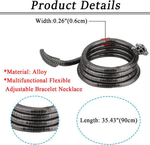 Bendable Dragon/Snake Choker Necklace for Women-Punk Flexible Snake Bracelet Multi-Purpose Chain Jewelry for Cocktail Party Halloween...
