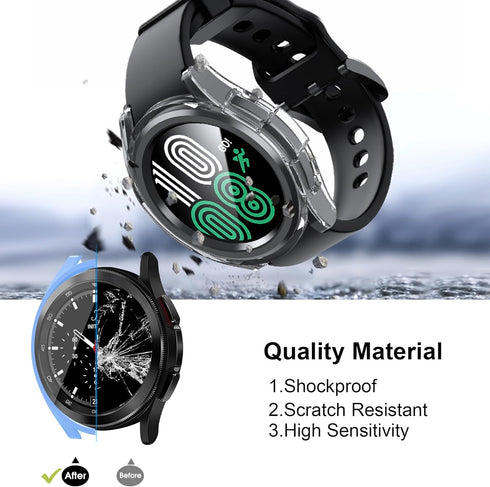 12+4 Pack Case for Samsung Galaxy Watch 6 Classic 47mm with Tempered Glass Screen Protector, Waterproof Hard PC Scratch Resistant Protective Cover...
