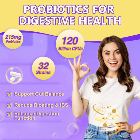 Probiotics for Women & Men Digestive Health?120 Billion CFUs, Prebiotics and Probiotics for Gut Health, D3, Zinc & Immune Support Herbs, Detox Cle...
