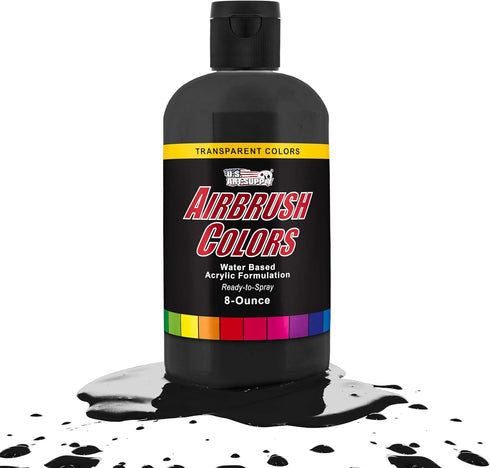 U.S. Art Supply Ready to Spray Special Effects Transparent Deep Black Acrylic Airbrush Paint - 8oz Bottle, Professional Grade Non-Toxic Water-Base...