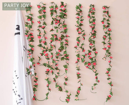 PARTY JOY 5pcs 41Ft Flower Garland Fake Rose Vine Artificial Flowers Hanging Rose Ivy Hanging Baskets Wedding Arch Garden Background Decor (Pink, ...