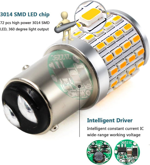 PHINLION 2057 1157 Orange Yellow LED Bulbs Super Bright 3014 72-SMD 1034 2357 7528 LED Bulb for Turn Signal Blinker Parking Side Marker Lights, Am...