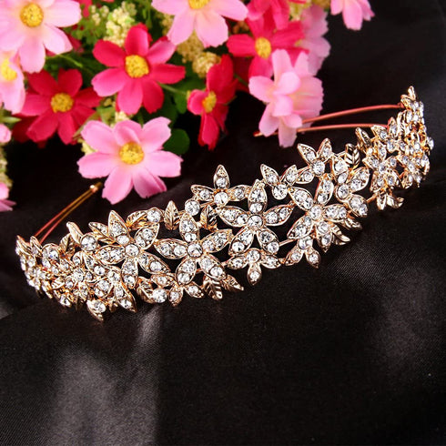 EVER FAITH Wedding Austrian Crystal Hair Accessory for Women, Birdal Flower Cluster Headband for Bride BRidesmaid Clear Gold-Tone...