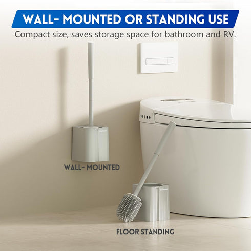 Toilet Brush and Holder Set, Silicone Toilet Bowl Cleaner Brush Bristles, Bathroom and RV Cleaning Tools, Space Saving Toilet Scrubber, Wall Mount...
