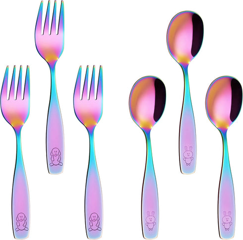 ANNOVA Kids Silverware Children's Safe Flatware Set Stainless Steel - Children Forks And Dinner Spoons, Toddler Utensils, Metal Cutlery Set for Lu...