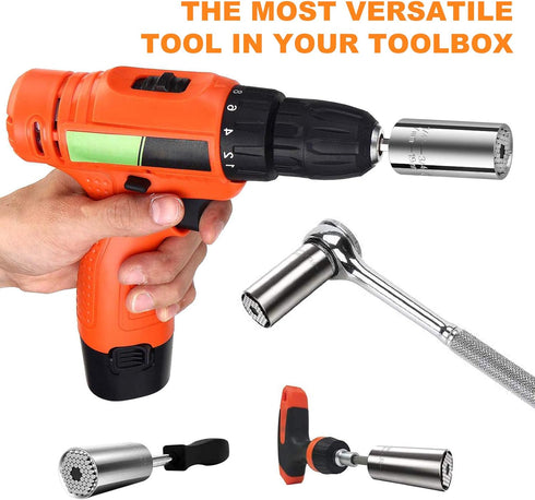 3 Pack Universal Socket, 7mm-19mm Multi-function Socket Metric Wrench Power Drill Ratchet Adapter & 105 Degree Right Angle Extension Power Screwdr...