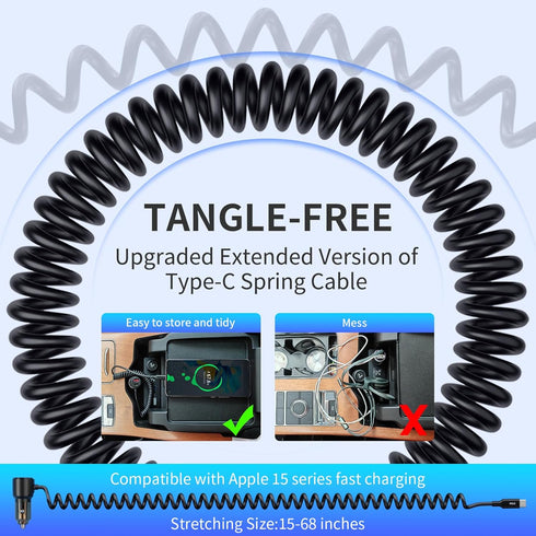 110W Fast Charging USB Car Charger, 3-Port Type-C Car Adapter with Retractable Cable for iPhone15/14/13, iPad, MacBook, Samsung Galaxy, and Other ...