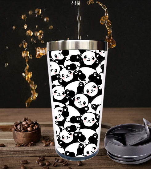 Waldeal Cute Panda Travel Coffee Mug with Flip Lid, Animal Stainless Steel Water Bottle Tumbler Cup 15 OZ for Men Women Kids...
