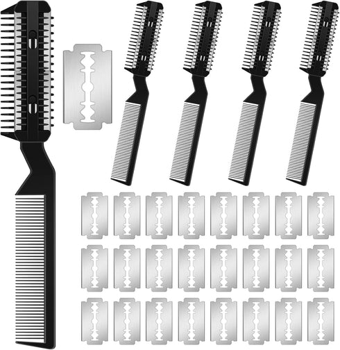 5 Pieces Razor Comb for Dogs Hair Grooming Trimmer Comb for Pet Razor Comb with 25 Extra Blades Manual Dog Hair Trimmer Comb Double Edge Razor for...