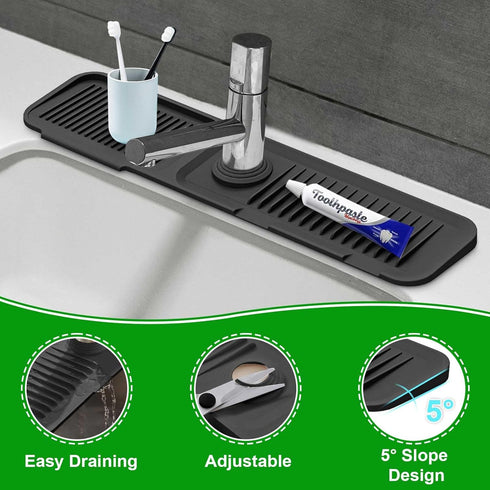 Sink Splash Guard, 5°Slope Silicone Draining Mat for Kitchen Sink, 24 inch Sink Faucet Mat, Silicone Sink Faucet Mat Splash Guard, Sink Water Spla...