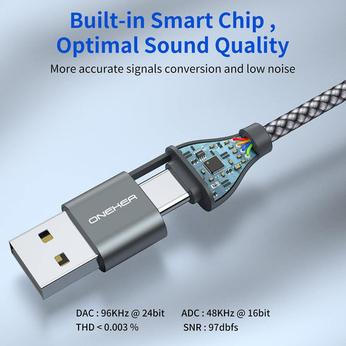 USB to 3.5mm Audio Adapter,2-in-1 USB A/USB Type C to 3.5mm Female Jack Cable Stereo Sound Card for Headphone,Mac,PC,Laptop,Desktops Samsung Galax...