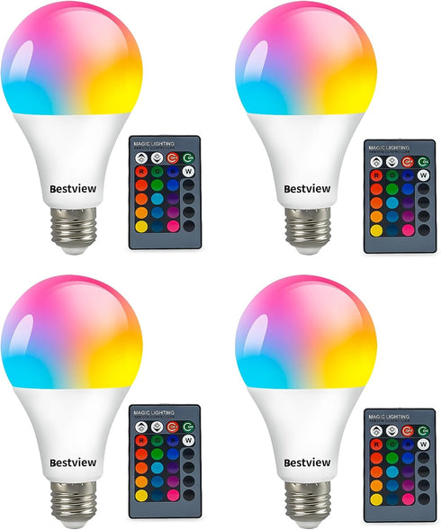 Bestview RGB LED Light Bulb, Color Changing Light Bulbs with Remote Control, RGBW Warm White 5W E27 Screw Base,Mood Flood E26 Light Bulb-16 Color ...