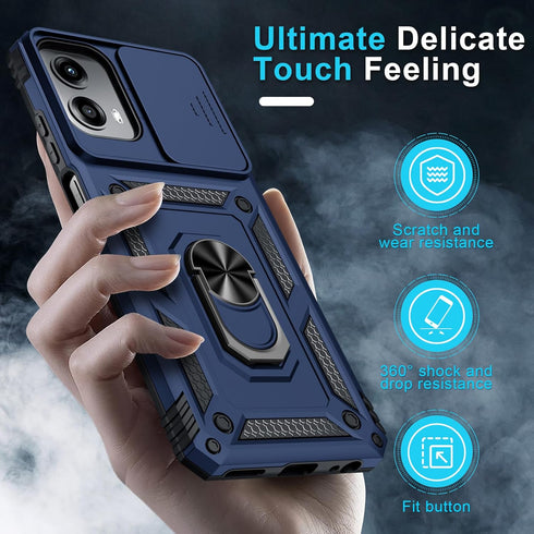 for Motorola Moto G 5G 2024 Case Built in Slide Camera Lens Cover+Screen Protector+Finger Ring Holder Kickstand,Heavy Duty Shockproof Full Body Pr...