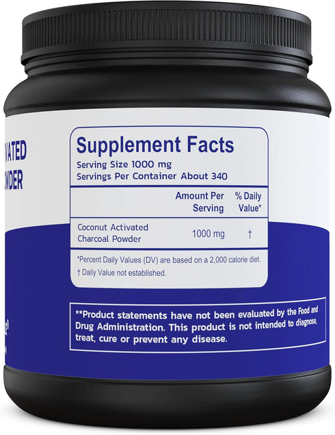 Large 12 Oz. Coconut Activated Charcoal Powder. Whitens Teeth, Rejuvenates Skin and Hair, Supports Better Digestion. USA-Owned Producers, Free Sco...