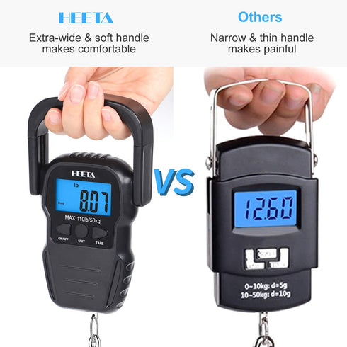 HEETA Fish Scale with Backlit LCD Display, Up to 110lb/50kg Digital Portable Hanging Fish Weight Scale with Hook & Measuring Tape for Home, Farm, ...