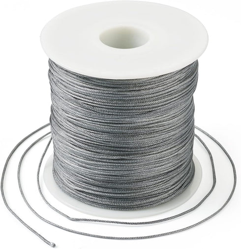 Cheriswelry 100M 0.8mm Nylon Beading Cord Gray Chinese Knotting Rattail Macrame Thread String Roll for Jewelry Making Kumihimo Wrapping Supplies D...