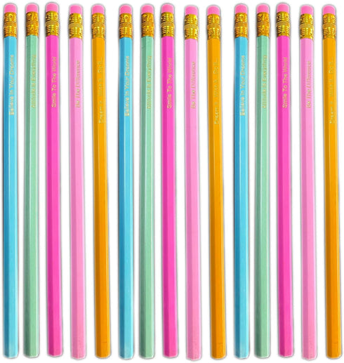 15 Pieces Inspirational Pencils Personalized Pencils cute pencils Custom Wood Pencils Colorful Motivational Pencils with Inspirational Sayings for...