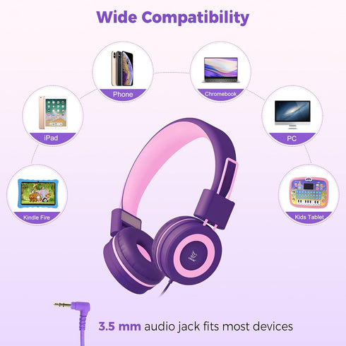 C89 Kids Headphones, Wired Headphone without Microphone, On Ear Headphone with Adjustable, 3.5mm Aux Nylon Cable, Foldable Headphones for School T...