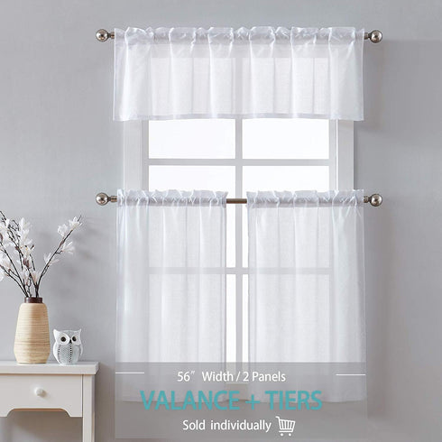 Cozynight White Sheer Tier Curtains 36 inch Length Linen Curtain Sheers Transparent Half Window Curtains Kitchen Tiers Bathroom Cafe Curtain Light...