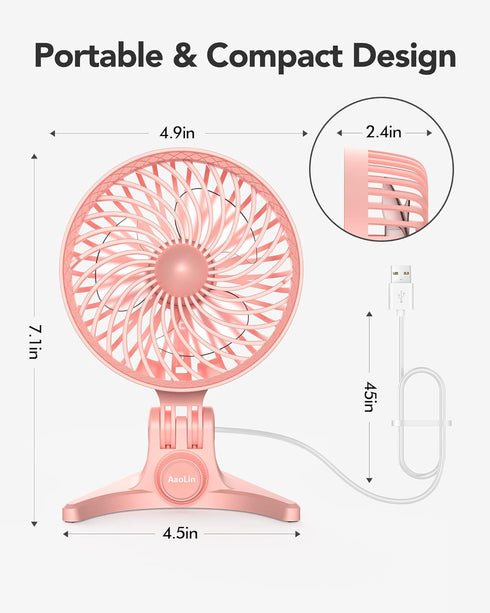 USB Desk Fan, Small Fans with CVT Variable Speeds, Strong Cooling Airflow, Quiet Portable, Desktop Mini Personal Table Fan for Room, Home,Office, ...