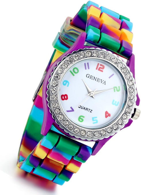 Lancardo Women's Quartz Watch Rhinestone Rainbow Color Silicon Jelly Fun Play Colorful Casual Dress Wrist Watches...