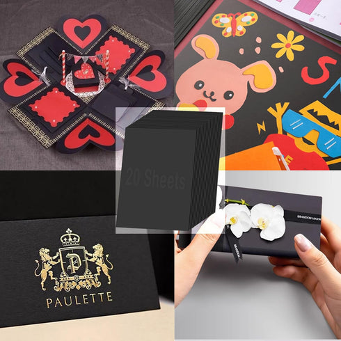 230GSM Black Cardstock Paper, 20 Sheets Black Thick Card Stock for Invitations, Scrapbooking, Crafts, DIY Cards-Making, Graduation Party Decor...