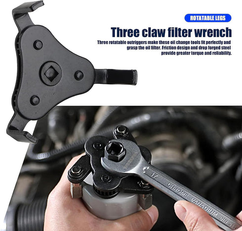 1 Pack Oil Filter Wrench, Adjustable 3 Jaw Oil Filter Wrench, Universal Oil Filter Removal Tool for 2"-4.2" Diameter Oil Filter (Black & White)...