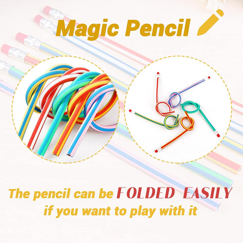 40 Pcs 7 Inch Flexible Pencils,Soft Novelty Pencil,Multi Colored Striped Soft Pencil with Eraser for Valentine's Day,Children Kids Gift School Fun...