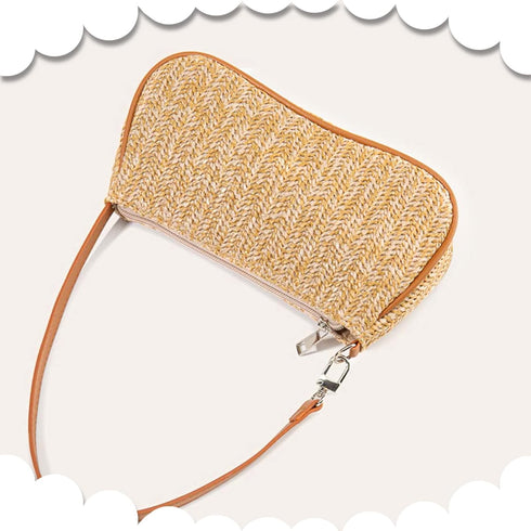Straw Bag, Beach Bag, Hand-Woven Soft Handbag Underarm Bag, Bohemian Summer Bag Suitable for Vacation Travel Daily(Khaki)...