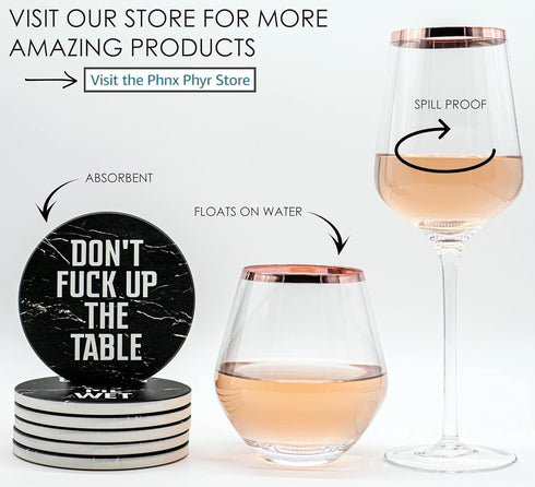 Clever & Funny Coasters for Drinks Absorbent with Box Holder - 6 Piece Ceramic Black Marble Coaster Set - Man Cave Decor...