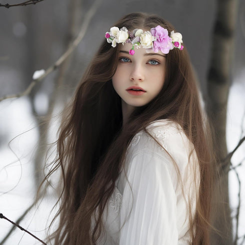 Vivivalue Floral Crown Headband Flower Headpiece Hair Wreath Floral Halo Boho with Ribbon Wedding Party Photos Prom Lavander...