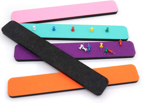 Felt Bulletin Board Bar Strip 0.5 Inch Thick Self-Adhesive Pin Board Bar 13 Inch in Length with 14 Pushpins, 5 Colors Bars...