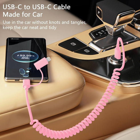 60W Coiled USB-C to USB-C & Lightning Cable 2Pack?MFi Certified? 2 in 1 Fast Charging Apple CarPlay Cable for iPhone 15/15 Plus/14/13,Galaxy S24/S...