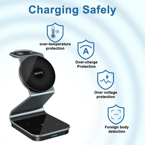 3 in 1 Wireless Charger Stand Aluminum Alloy Mag - Safe Wireless Charging Station Compatible with iPhone 15/14/13/12 Series iWatch AirPods Multipl...