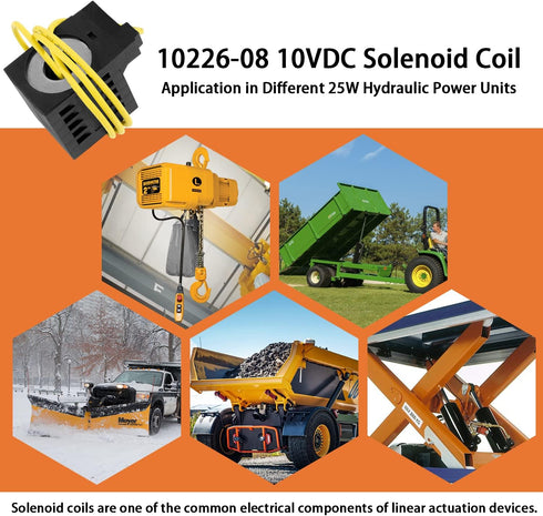 10226-08 Solenoid Coil, for 10 vDC Hydraulic Power Unit,1/2 Hole, Single Lead Wire, Dump Trailer Hydraulic Solenoid Fits Valve Stem Series 08 80 8...
