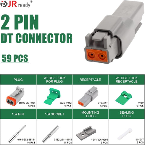 JRready DT Deutsch Connector 2 Pin IP68 Waterproof 6 Kits - ST6430-02-06 Automotive Electrical Wire Connectors with Size 16 Solid Contacts for Car...
