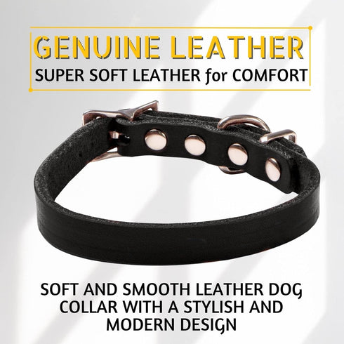Adityna - Leather Dog Collar for Extra-Small Dogs and Puppies - Classic Style, Soft and Strong, Heavy Duty Black Leather Dog Collars for XSmall Do...