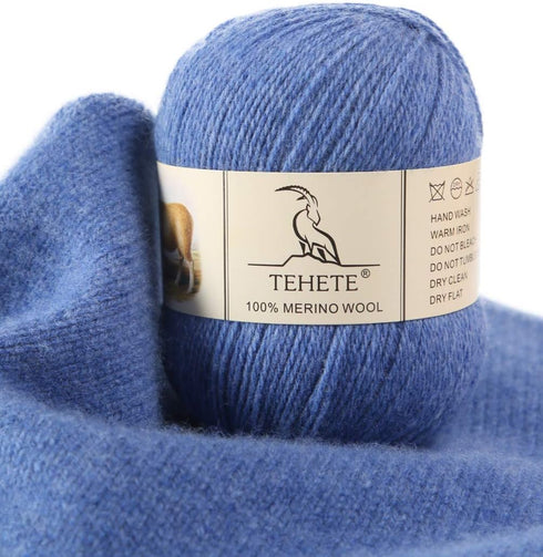 TEHETE 100% Merino Wool Yarn for Knitting 3-Ply Luxury Warm Soft Lightweight Crochet Yarn (Star Blue)...